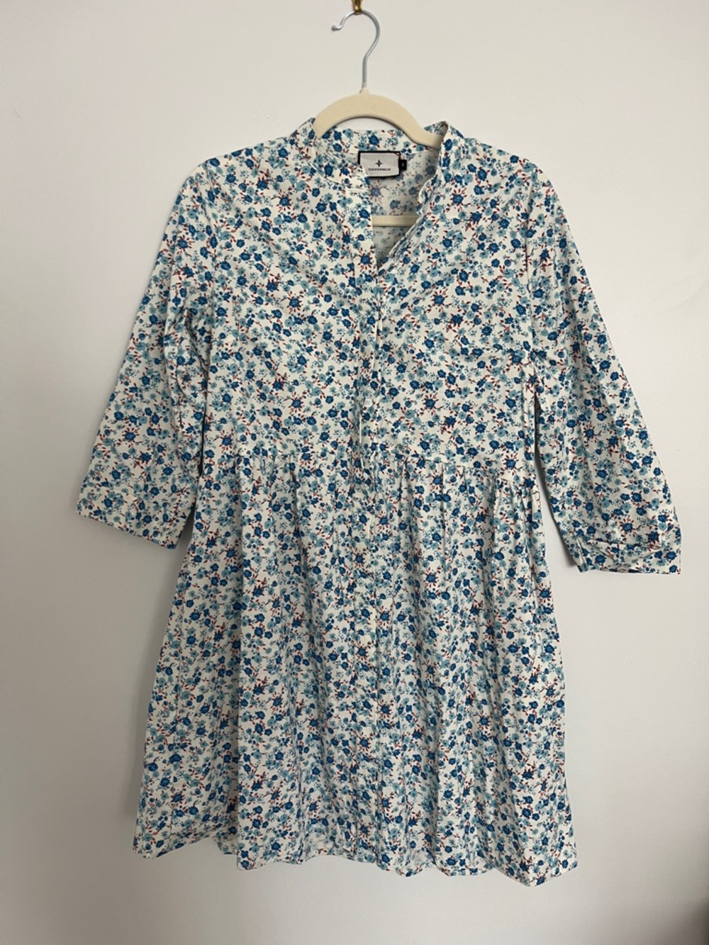 Tuckernuck White Mini Dress with Blue Floral Print